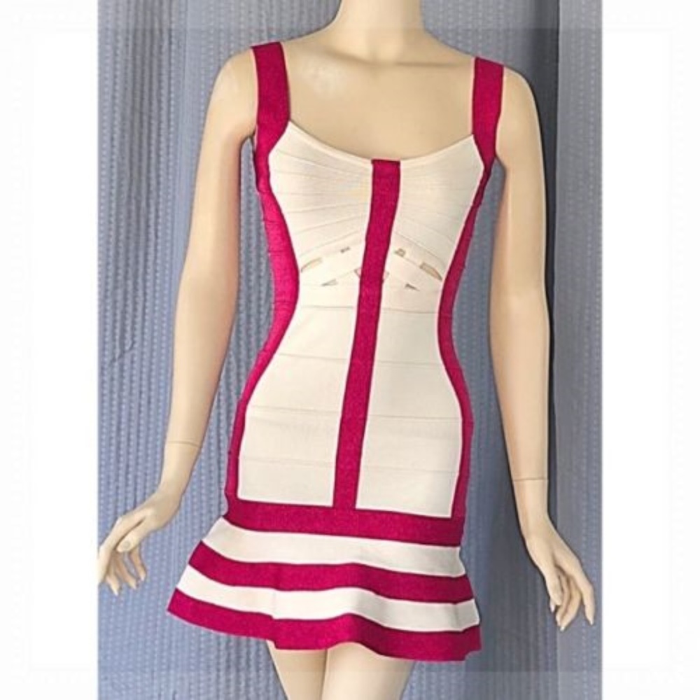 Wow Couture Pink Tan Bandage Bodycon Flirty Dress